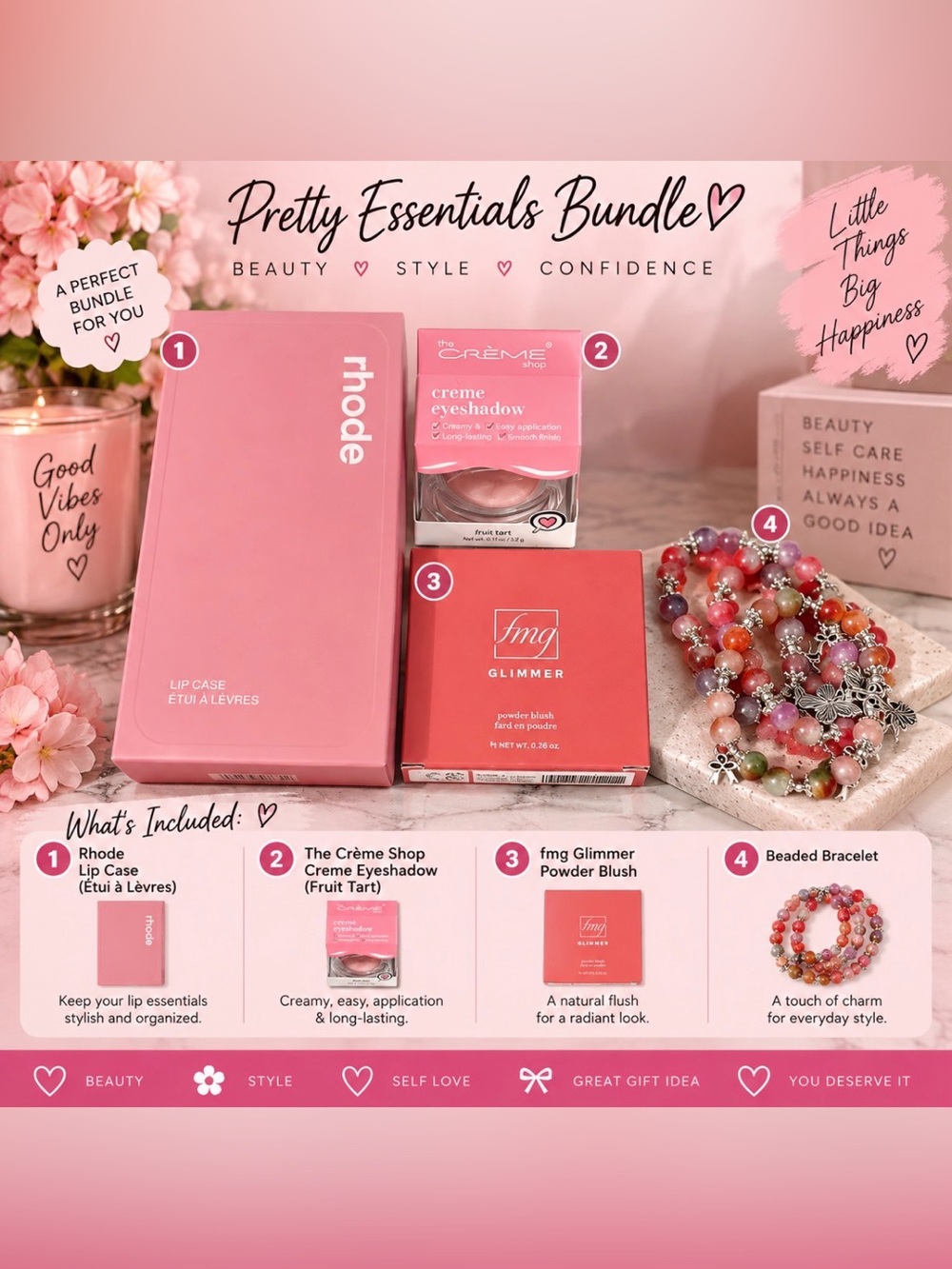 Pretty Essentials Bundle - Pink Lip Case, Eyeshadow & Blush